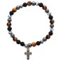 Bracelet sur elastique avec grains en verre, hematite synthetique, pierres naturelles d agate noire et œil de tigre Ø 6 mm.
